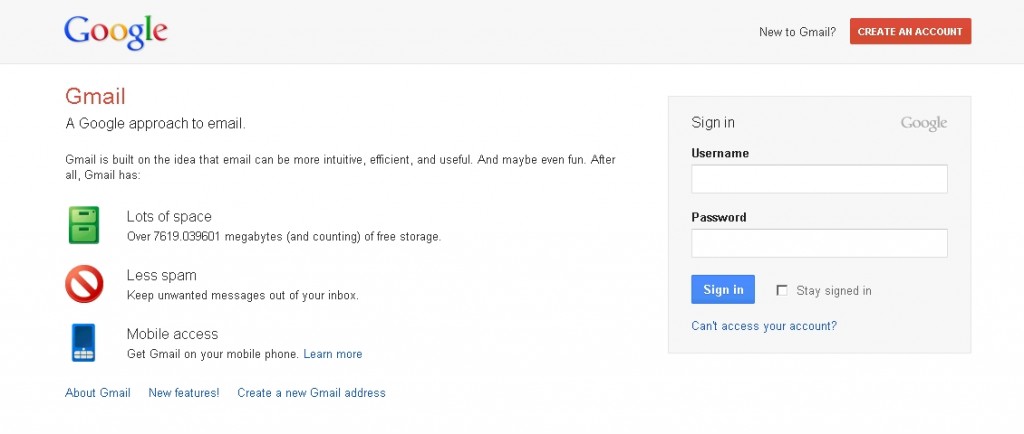 Gmail new login page