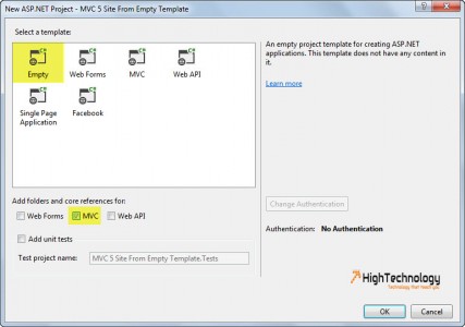 Create New Asp.Net MVC 5 Site From Empty Template