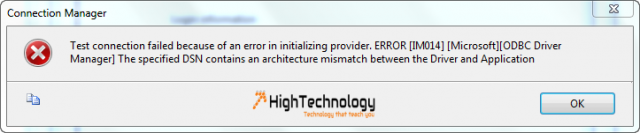 ERROR [IM014] [Microsoft][ODBC Driver Manager] The specified DSN contains an architecture mismatch between the Driver and Application