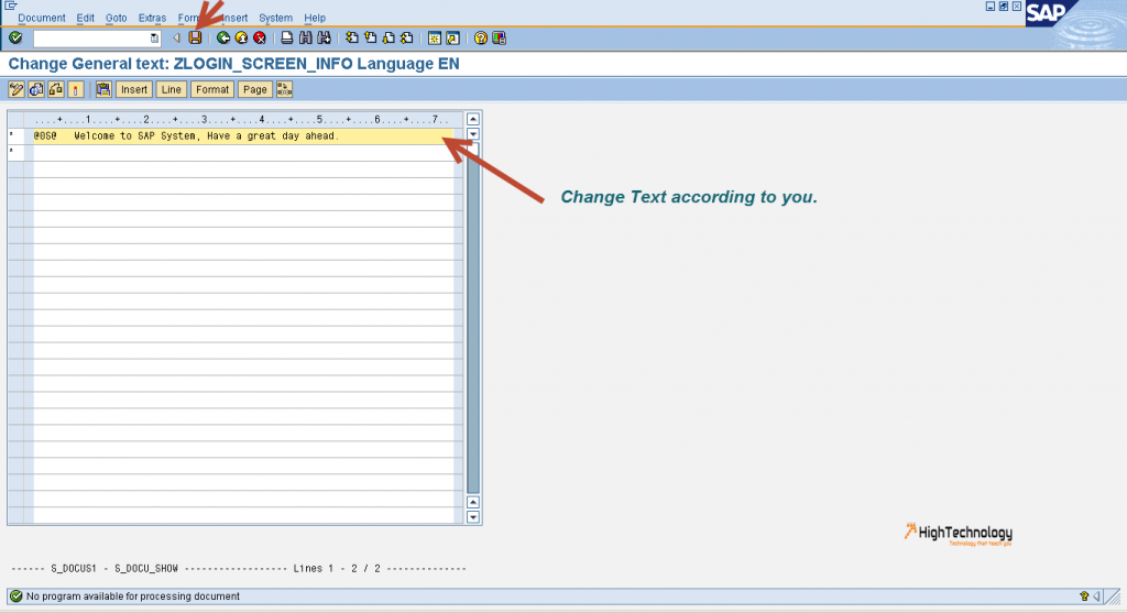 message on SAP login screen