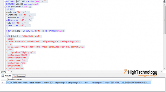 SQL Query Result set to Html Table