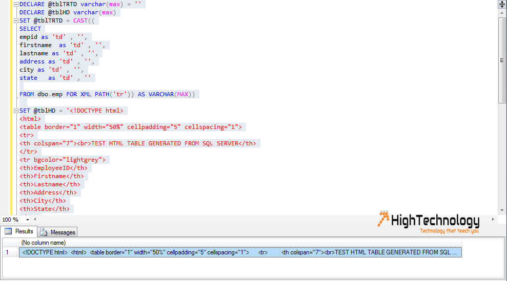 sql query convert html to text