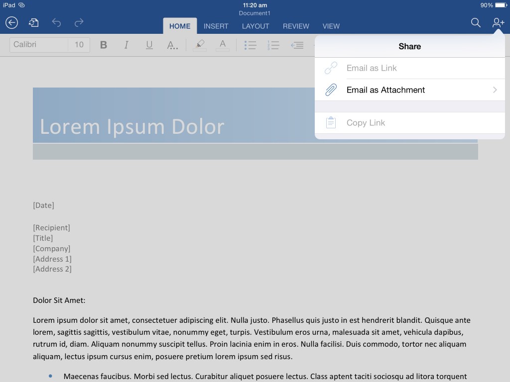 Export a PDF from word in iPad 