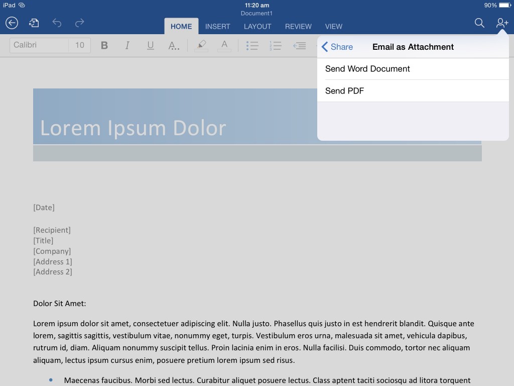 Microsoft office for iPad pdf export