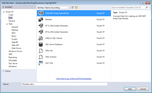 How to dynamically bind Asp.Net MVC Dropdownlist from Sql Server Database using entity framework