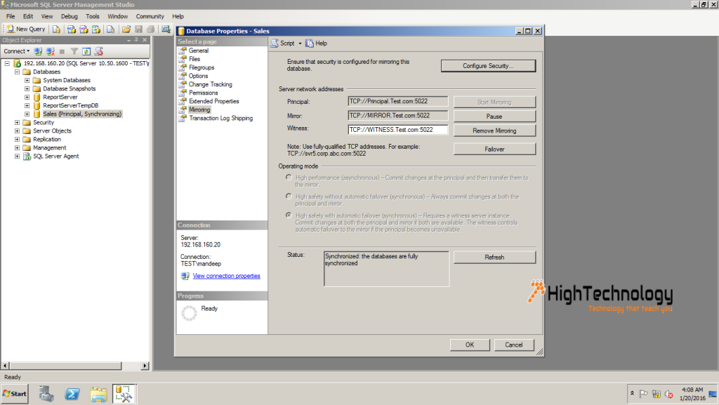 SQL Server Database Mirroring in Domain Environment