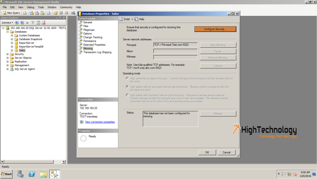 SQL Server Database Mirroring in Domain Environment