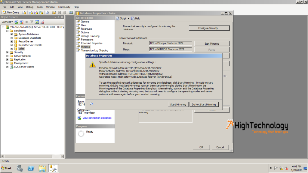 SQL Server Database Mirroring in Domain