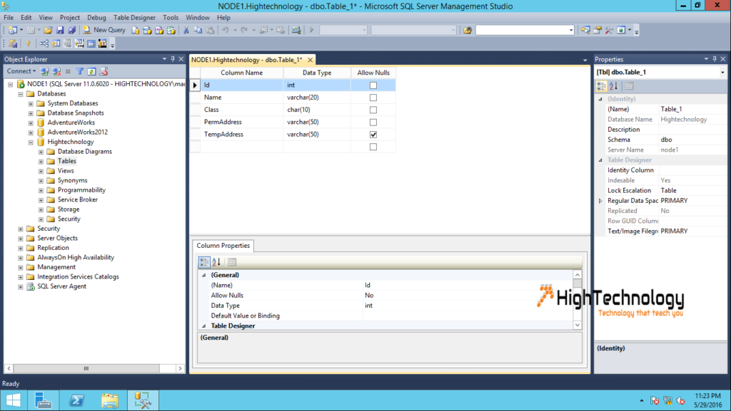 create table sql server query