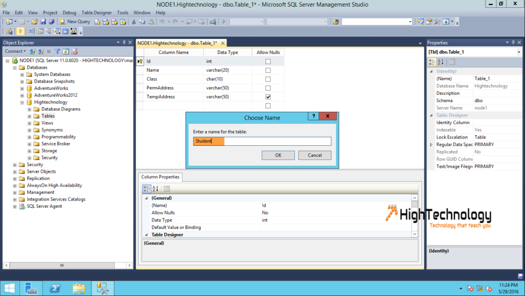 create table in sql server