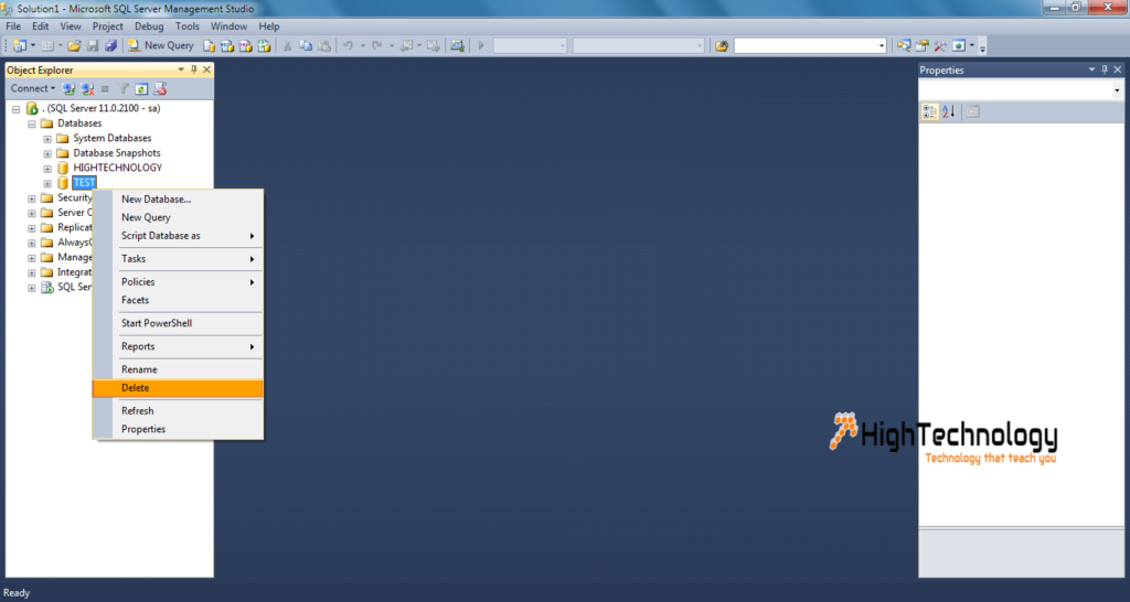Drop-Delete SQL Server Database Using Management Studio or Query