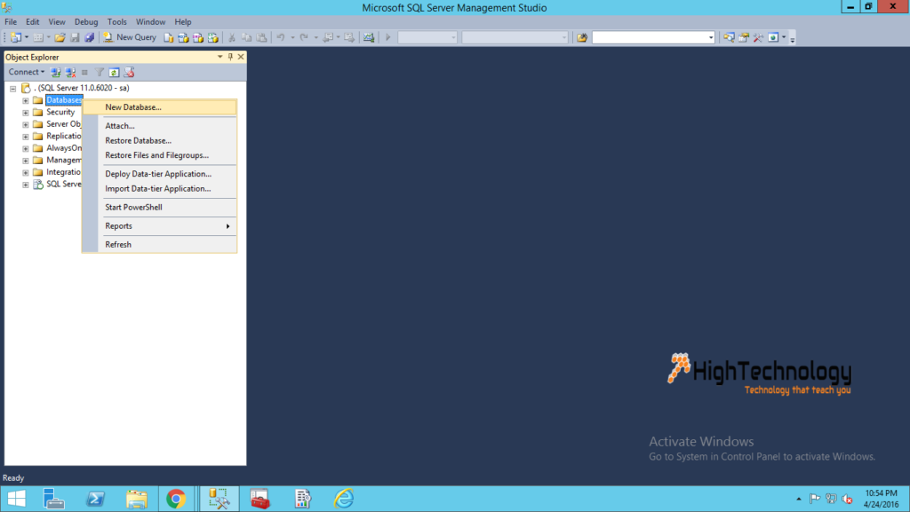 how to create database in SQL server management studio