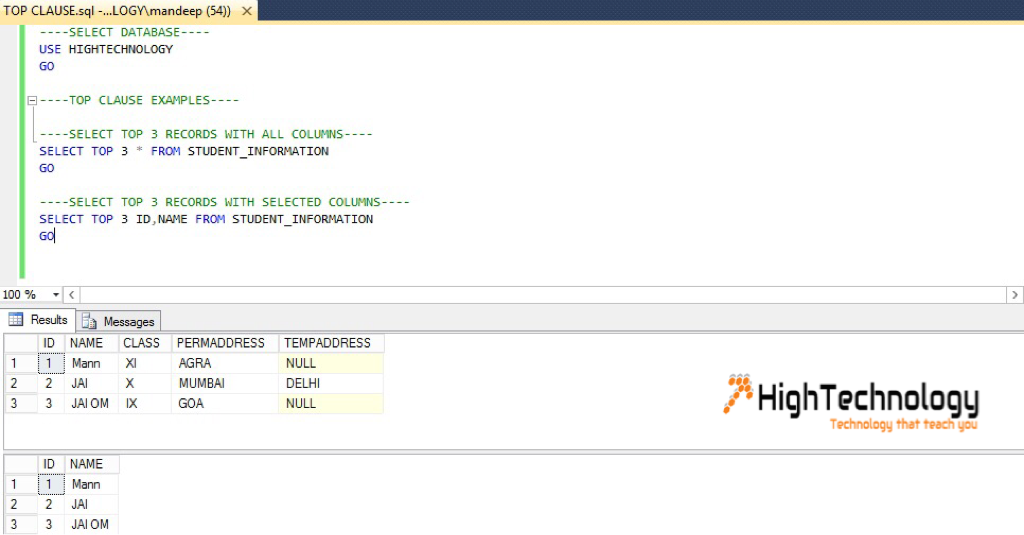 SQL SELECT TOP CLAUSE 