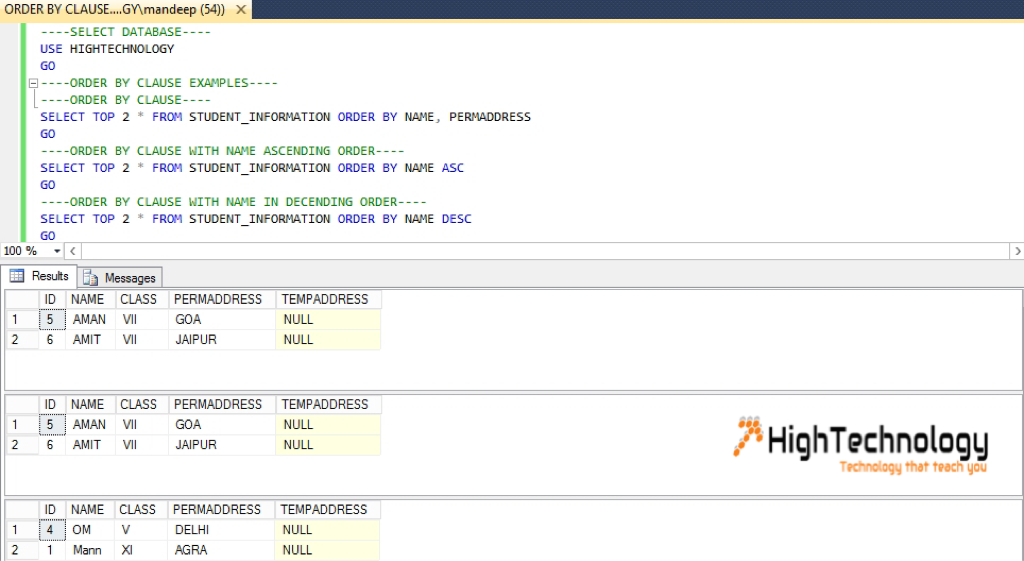 SQL Order By Clause