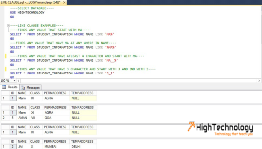 Like Clause SQL Server - HighTechnology