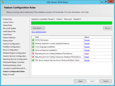 reporting services catalog database file existence failed