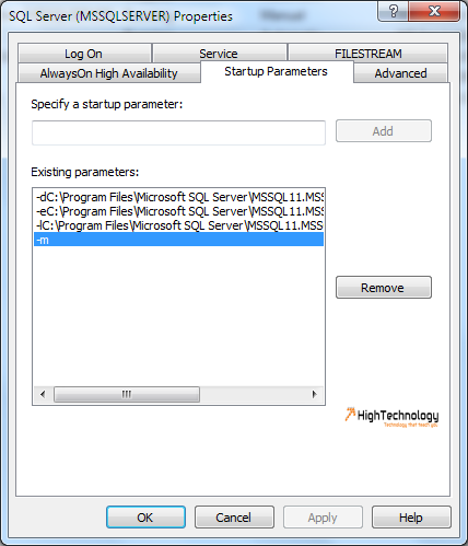 start sql server in single user mode