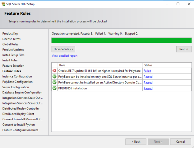 Oracle JRE 7 Update 51 (64-bit) or higher is required for Polybase