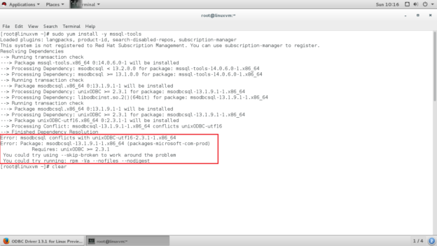 msodbcsql conflicts with unixODBC-utf16-2.3.1-1.x86_64