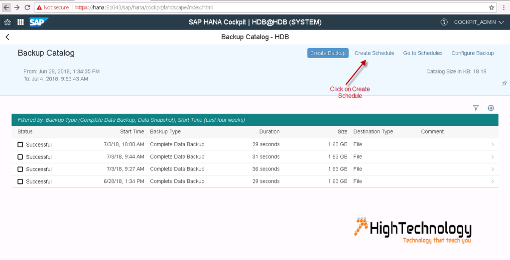 Schedule HANA database backup using SAP HANA Cockpit