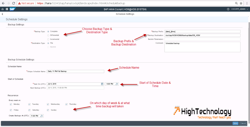 Create Schedule in SAP HANA Cockpit