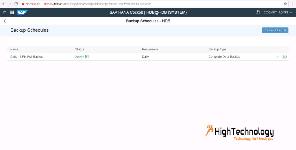 Schedule HANA 2.0 backup using SAP HANA Cockpit