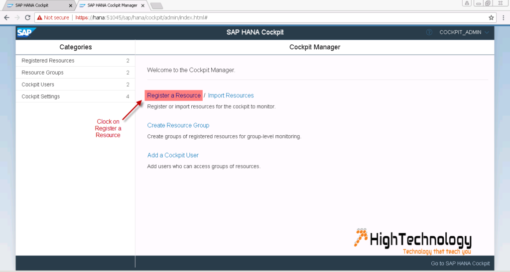 Register a Resource In SAP Hana Cockpit