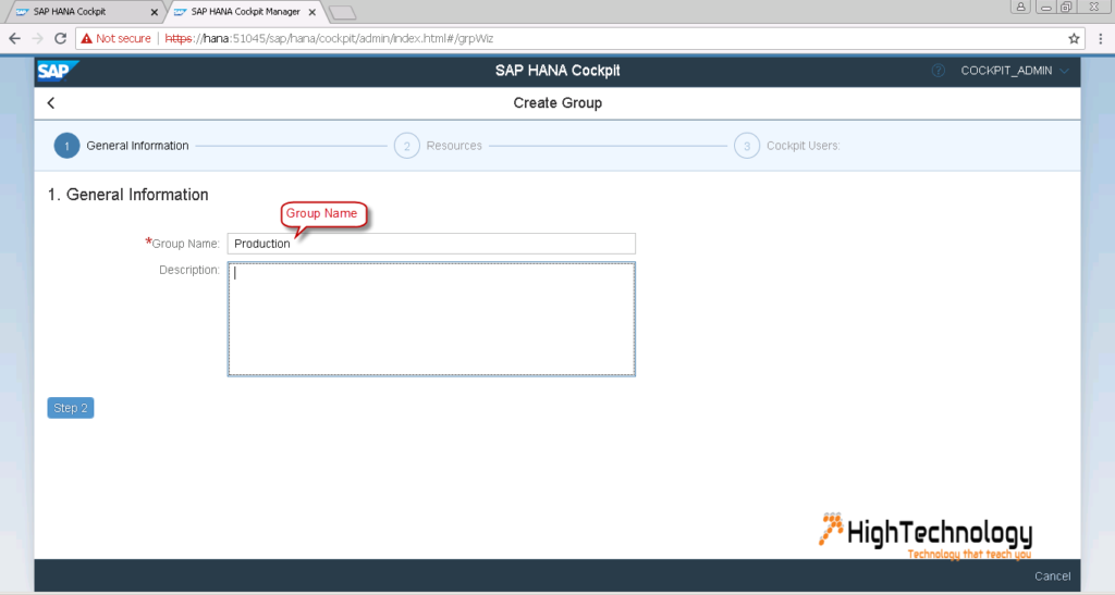 Create Resource Group in SAP Hana Cockpit