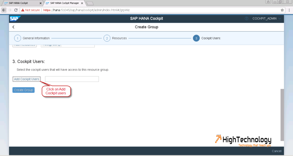 Create Resource Group in SAP Hana Cockpit