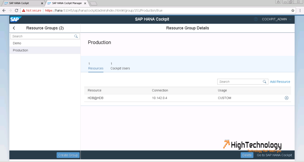 Create Resource Group sap hana