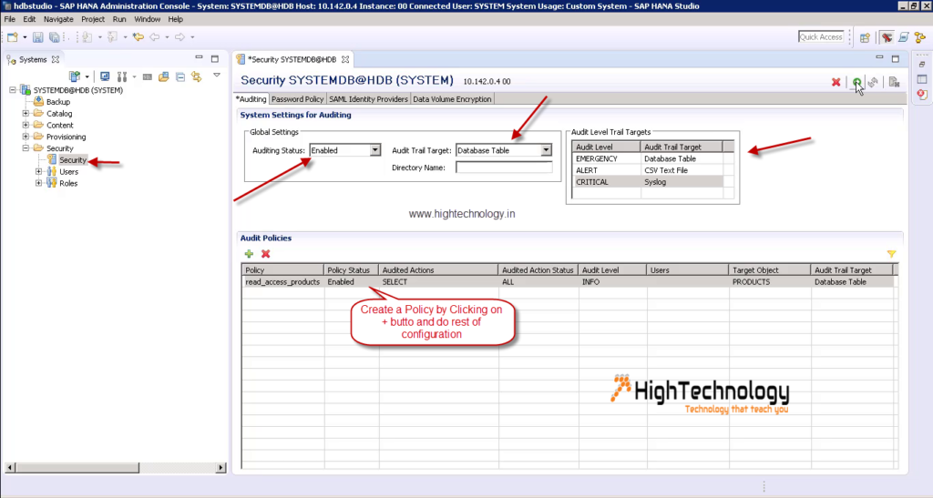 Enable Audit Policy in SAP Hana