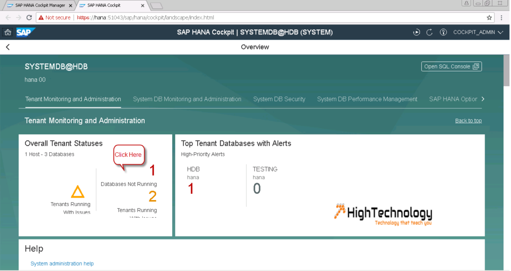 How to start a sap hana tenant database using hana cockpit