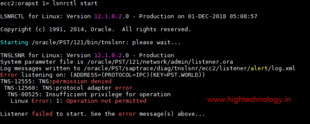 Oracle Listener fails to start, error messages TNS-12555, TNS-12560, TNS-00525
