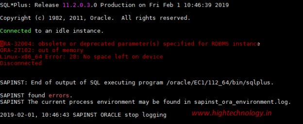 ORA-27102: out of memory Linux-x86_64 Error: 28: No space left on device